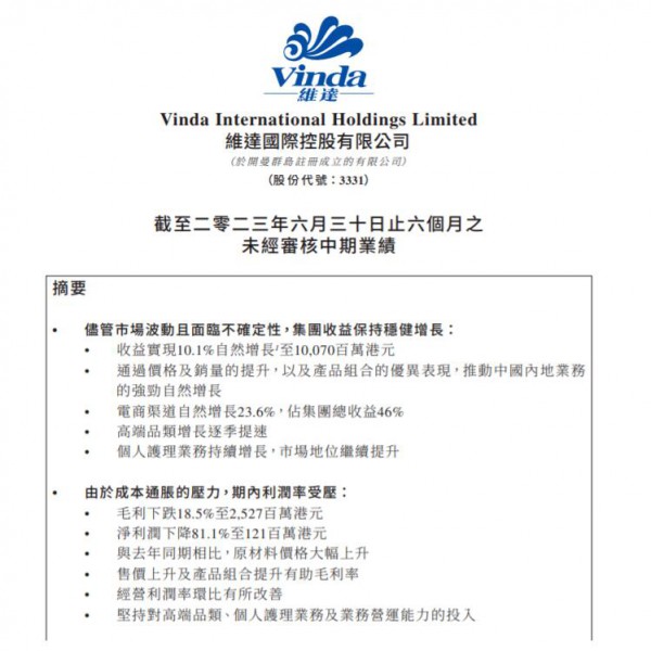 上半年(nián)淨利潤下降81.1%，研發更高(gāo)收益率産品成為(wèi)維達的(de)纾困出口？